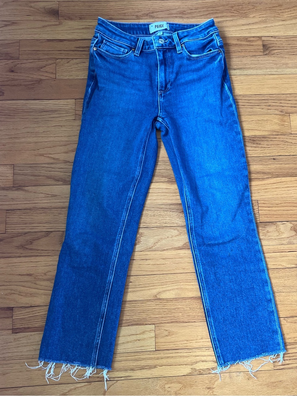 PAIGE Bright Blue Straight-Leg Jeans with Raw Hem
